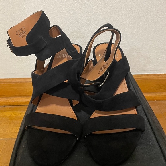 Franco Sarto Tristan Strappy Black Suede Leather Block Heel Sandal Size 8 New - Picture 2 of 5